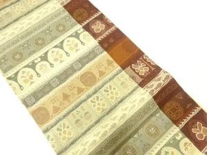 横段に抽象草花模様織出し袋帯